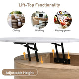 Linique Modern Round Lift-Top Coffee Table with Storage and 3 Ottoman, White + Black